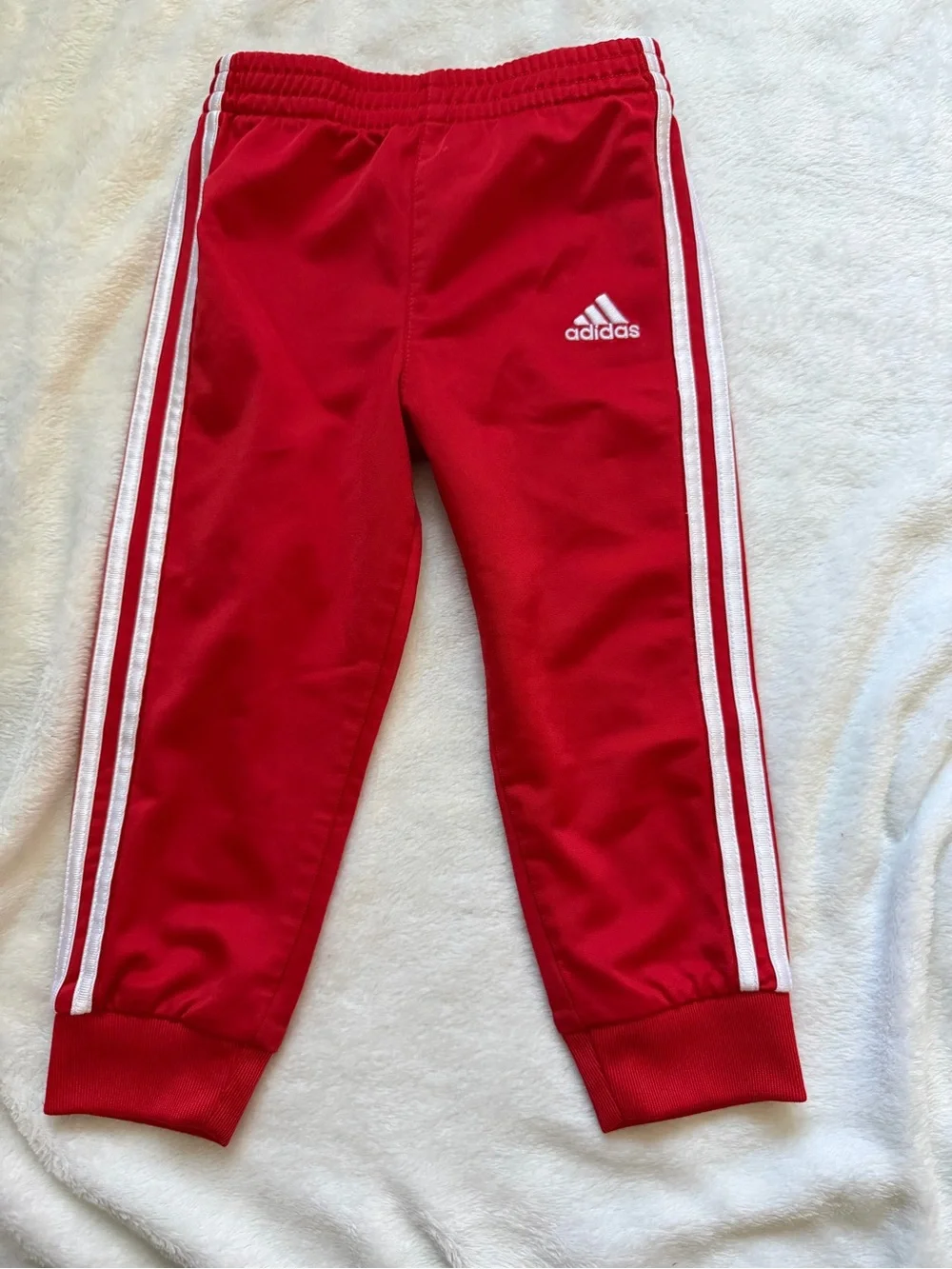 adidas Kids Red Track Jacket & Joggers Set with White Stripes